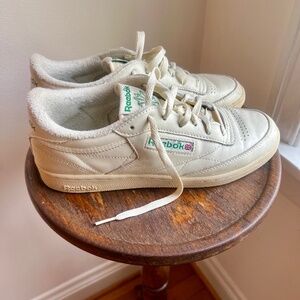 Vintage Reebok Club C Sneakers | Cream Leather 90s Tennis Shoes, Men Size 10
